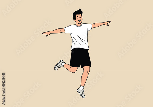 Happy Young Man Jumping with Joy Vector Illustration