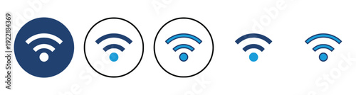 Group of wifi and wireless signal icons in multiple styles and colors, indicating network connectivity