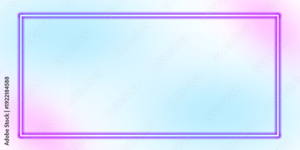 Fototapeta premium Neon rectangle frame with pastel gradient background glowing border for graphic design and advertising isolated on soft blue and pink