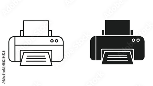 Document Printer Icon Set with Outline and Solid Vector Shapes
