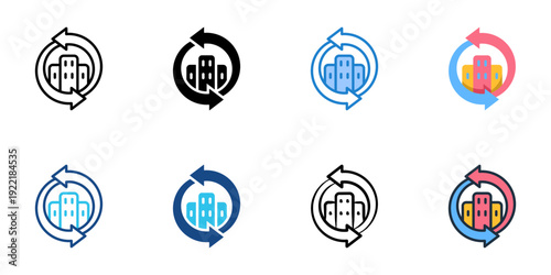 Infrastructure Recovery icons set multiple style collection. Editable stroke 
