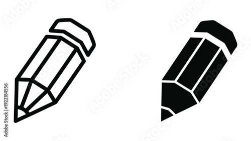 Pencil Writing Icon Set with Outline and Solid Vector Graphics