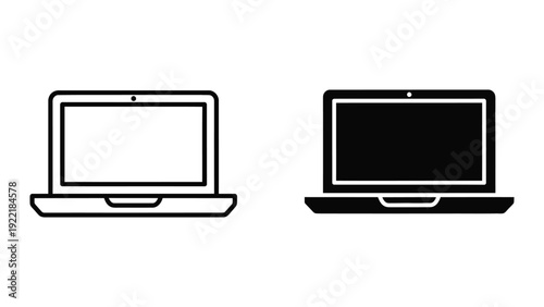 Laptop Computer Icon Set in Outline and Solid Vector Format