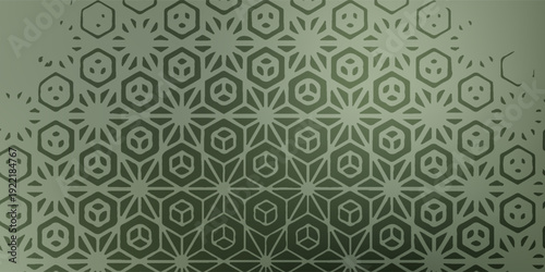 Abstract olive green geometric pattern with hexagonal star lattice