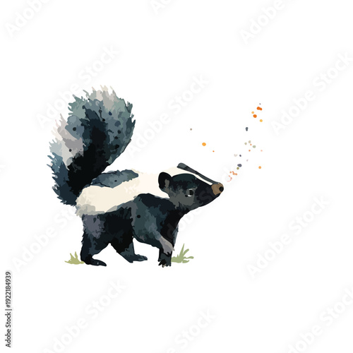 Watercolor Skunk Illustration with Scent Spray.