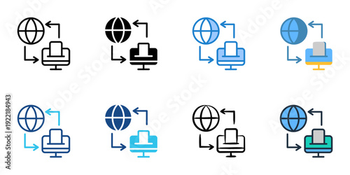 Remote Data Access icons set multiple style collection. Editable stroke 
