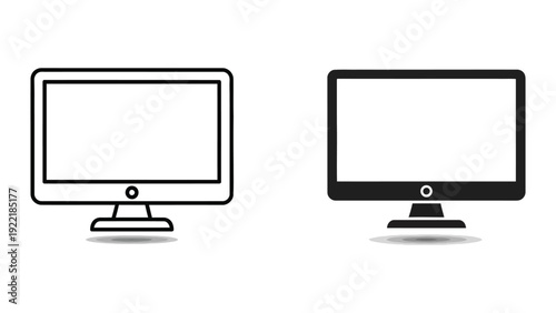Desktop Monitor Display Icon Set with Shadow Effect