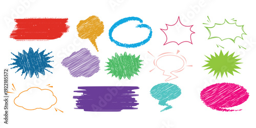 Hand drawn text box picture frames set, rough grunge textured straight line. Vector ink illustration. Grunge crayon outline text boxes for notes. Hand drawn texture doodle shapes.