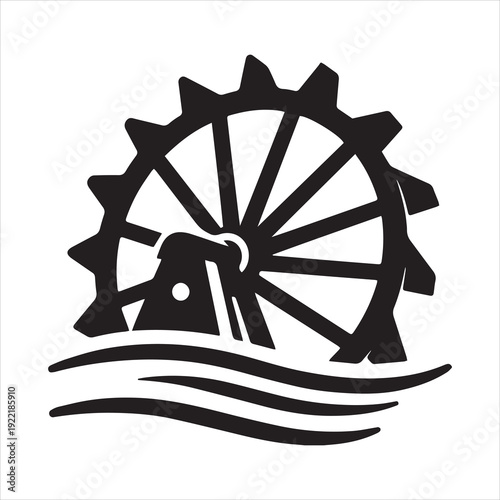 waterwheel silhouette design logo or icon vector art illustration