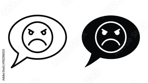 Angry Face Speech Bubble Icon Vector for Negative Feedback or Bad Review
