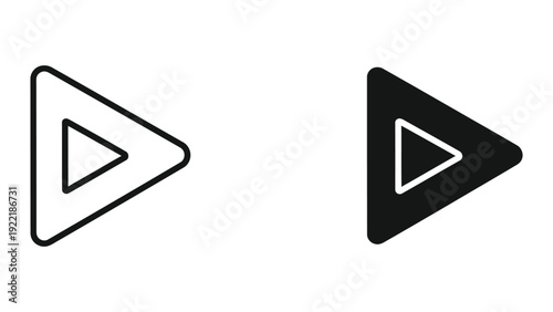 Play Button Icon - Outline and Solid Black Triangle Vector