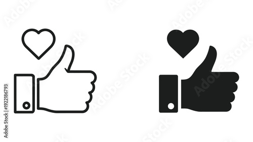 Thumbs Up Like Icon with Heart Symbol: Approval, Positive Feedback, and Appreciation