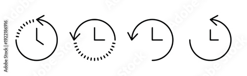 History icons collection variations line art clock symbols isolated on white background vector illustration