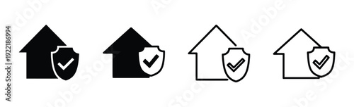 Home security icon with shield and checkmark various styles