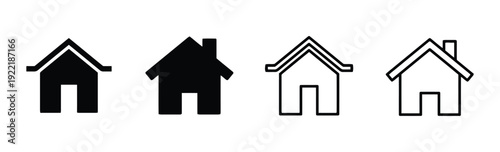 House or home icon set in solid black and outline styles for real estate and dwelling concepts