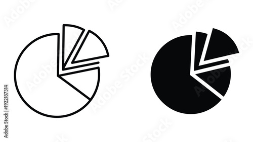 Pie Chart Icon: Data Segmentation Graphic in Outline and Solid Black