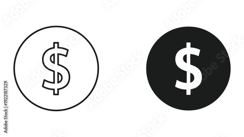 Minimalist Dollar Sign Currency Icon in Outline and Solid Style