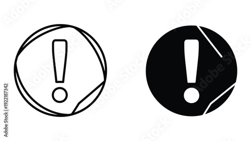 Exclamation Mark Inside Circle Icon Set: Outline and Solid Black