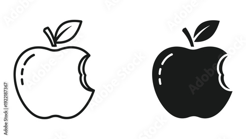 Bitten Apple Fruit Icon Set for Healthy Food or Technology Themes