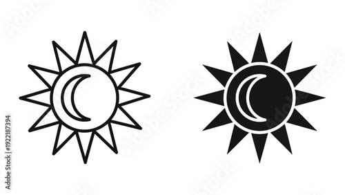 Sun and Moon Celestial Icon Set for Day and Night Cycle Design