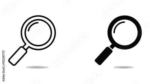 Simple magnifying glass icon in outline and solid fill for search and discovery concepts