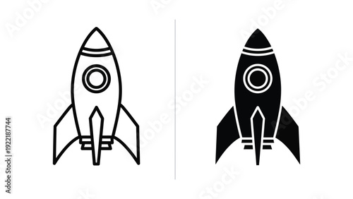Rocket Ship Launch Icon Set in Line and Silhouette Style