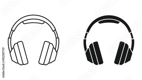 Modern Headphones Vector Icon in Outline and Filled Black for Audio Entertainment