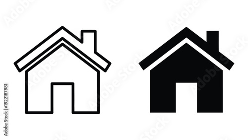 Simple Home House Icon Vector Illustration in Black and White for Web and UI Design
