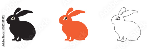  Bunny Silhouettes Collection Vector Set. Set of rabbit silhouettes in various poses isolated on light background, ideal for Easter designs, logos, stickers, and animal graphics.