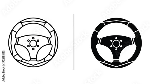 Modern Steering Wheel Icon Outline and Solid Fill for Driving and Automotive Apps