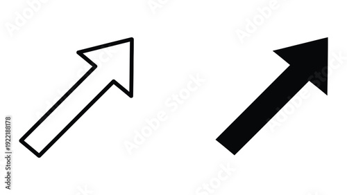 Up-Right Diagonal Arrow Icon - Growth and Progress Outline and Solid Symbol
