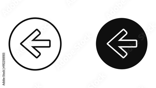 Left Arrow Icons - Outline and Solid Black Circle Designs