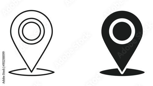 Location Pin Icon: Outline and Solid Black Styles