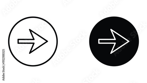 Right Arrow Forward Button Icons: Circle Outline and Solid Black