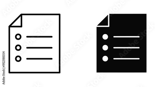Checklist Document Icon Set with Bullet Points and Line Details