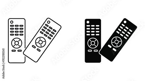 Television Remote Control Icons in Outline and Solid Vector Styles