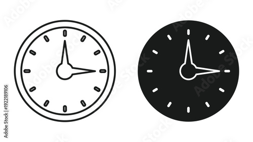 Wall Clock Time Icon Set - Outline and Solid Black Glyph for Schedule, Meeting, and Planning