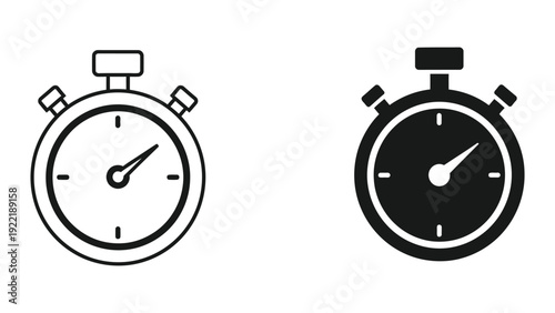 Stopwatch Timer Icon Set - Outline and Solid Black Glyph for Speed, Sport, and Productivity