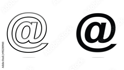 At Sign Email Symbol Icon Outline and Solid Black Graphic for Contact or Address