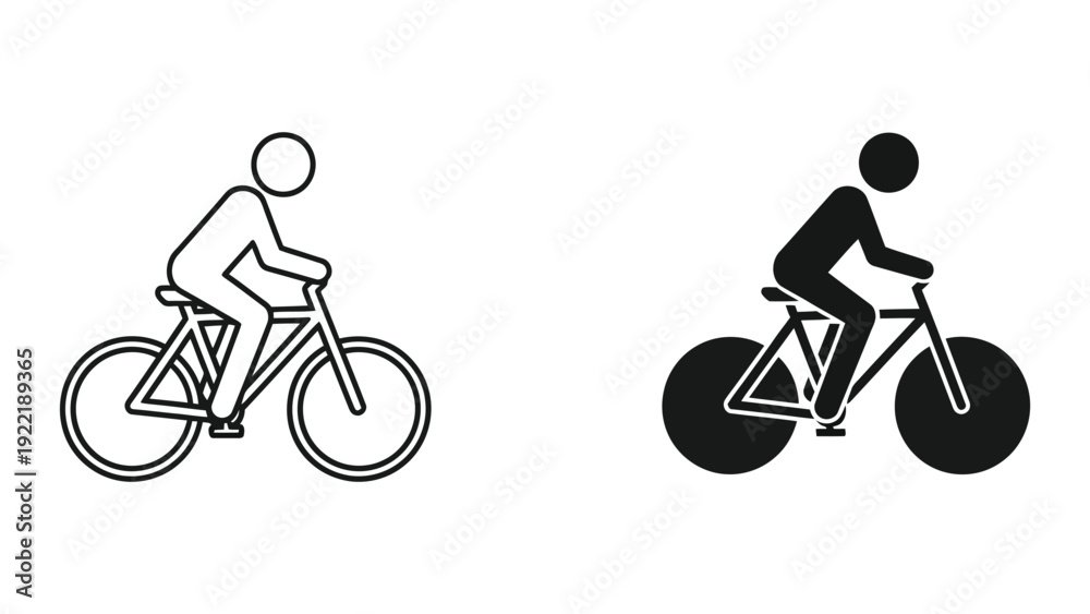 Obraz premium Man cycling icon in outline and silhouette, for active lifestyle and transport