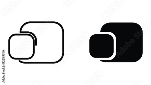 Layered Windows or Photo Album Icon - Black & White Outline & Solid Overlapping Squares