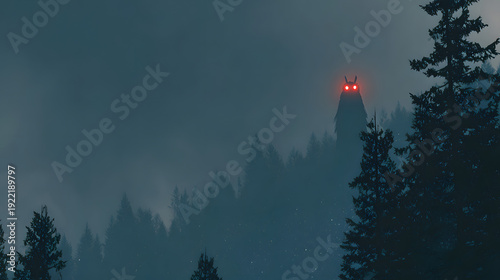 Mothman With Glowing Red Eyes in A Top Of Mountain – Horror Cryptid Artwork