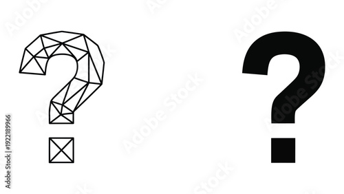 Creative Polygonal Question Mark Icon in Outline and Solid Black Styles