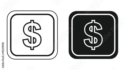 Dollar Sign Square Button Icons for Financial Transactions and Payments