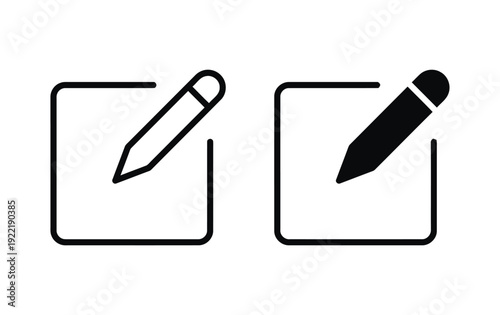 Icons show concept of writing and editing in square frames