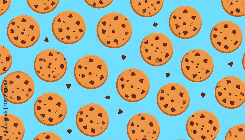Obraz premium Delicious Chocolate Chip Cookie Pattern on a Light Blue Background.