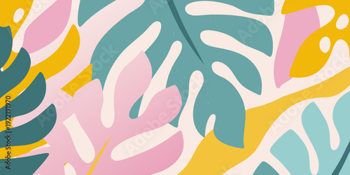 Abstract floral pattern with overlapping shapes in pastel colors