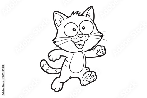 Funny Croton Cat Coloring Page, Cute Cartoon Kitten with Tropical Leaves, Black Outline Vector for Kids Printable Activity 