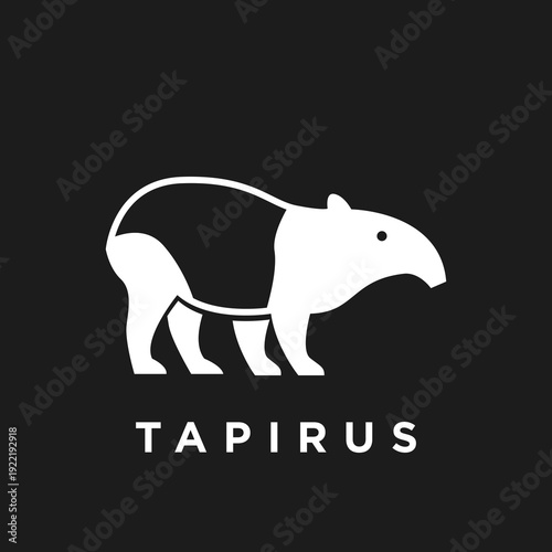 Minimalist White Tapir Illustration Logo Design with "Tapirus" Text on Black Background