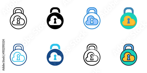 Cloud Storage Security icons set multiple style collection. Editable stroke 
